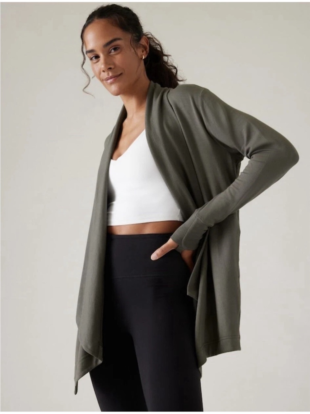 Athleta Pranayama Restore Wrap Cardigan Hematite Grey, size M